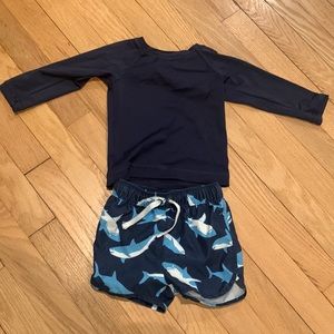 Like new Hanna Andersson swim trunks and long sleeve swim shirt.